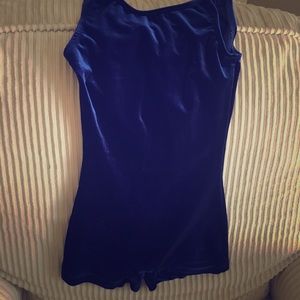 Royal blue velvet biketard girls activewear 8-10
